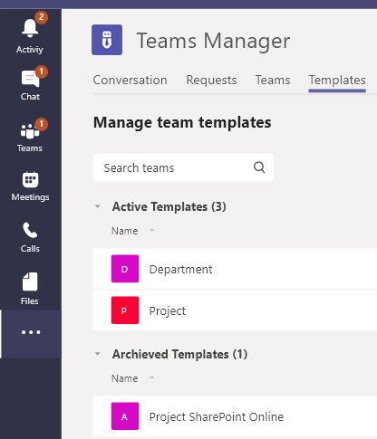 Create Teams templates with channels, tabs, lists, folders, and apps like Planner or OneNote