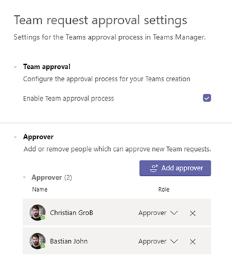 Select a user group to approve new Microsoft Teams